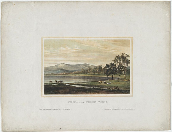 Artist: b'Chevalier, Nicholas.' | Title: b'Mt. Munda from St Hubert, Yering.' | Date: 1865 | Technique: b'lithograph, printed in colour, from multiple stones; additional hand-colouring' Artist: b'Chevalier, Nicholas.' | Title: b'Mt. Munda from St Hubert, Yering.' | Date: 1865 | Technique: b'lithograph, printed in colour, from multiple stones; additional hand-colouring'