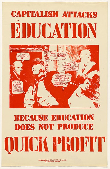 Artist: b'Breen, Len.' | Title: b'Capitalism attacks education because education does not produce quick profit' | Date: 1977 | Technique: b'screenprint and photo-screenprint, printed in red ink, from one screen' Artist: b'Breen, Len.' | Title: b'Capitalism attacks education because education does not produce quick profit' | Date: 1977 | Technique: b'screenprint and photo-screenprint, printed in red ink, from one screen'