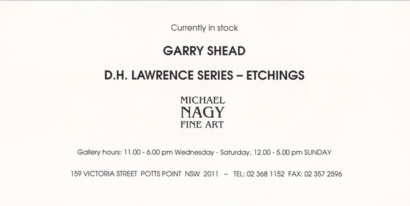 Garry Shead: D.H. Lawrence series - etchings. Currently in stock.