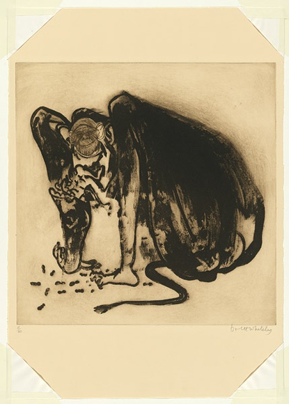 Artist: b'Whiteley, Brett.' | Title: b'Baboon II' | Date: 1977 | Technique: b'sugarlift aquatint and drypoint, printed in black ink, from two plates' | Copyright: b'This work appears on the screen courtesy of the estate of Brett Whiteley' Artist: b'Whiteley, Brett.' | Title: b'Baboon II' | Date: 1977 | Technique: b'sugarlift aquatint and drypoint, printed in black ink, from two plates' | Copyright: b'This work appears on the screen courtesy of the estate of Brett Whiteley'