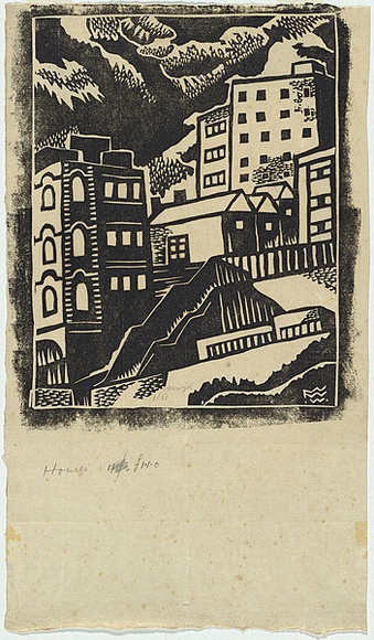 Artist: b'Weitzel, Frank.' | Title: b'Houses.' | Date: c.1928 | Technique: b'linocut, printed in black ink, from one block' Artist: b'Weitzel, Frank.' | Title: b'Houses.' | Date: c.1928 | Technique: b'linocut, printed in black ink, from one block'