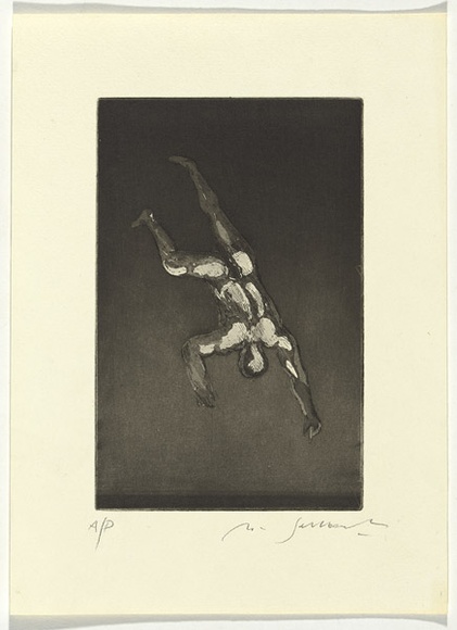 Artist: b'SELLBACH, Udo' | Title: b'(Falling man)' | Date: 1965 | Technique: b'etching and aquatint printed in black ink, from one plate' Artist: b'SELLBACH, Udo' | Title: b'(Falling man)' | Date: 1965 | Technique: b'etching and aquatint printed in black ink, from one plate'