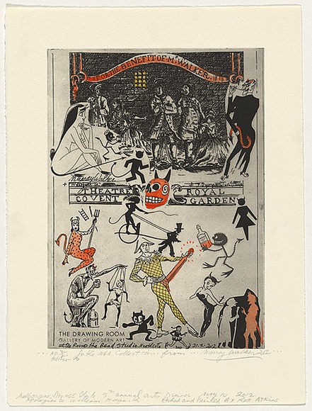 Title: b'Melbourne Savage Club 5th Annual Art Dinner May 10 2012. Apologies to William Hogarth' | Date: 21 April 2012 | Technique: b'etching, printed in black ink, from one plate; hand coloured' Title: b'Melbourne Savage Club 5th Annual Art Dinner May 10 2012. Apologies to William Hogarth' | Date: 21 April 2012 | Technique: b'etching, printed in black ink, from one plate; hand coloured'
