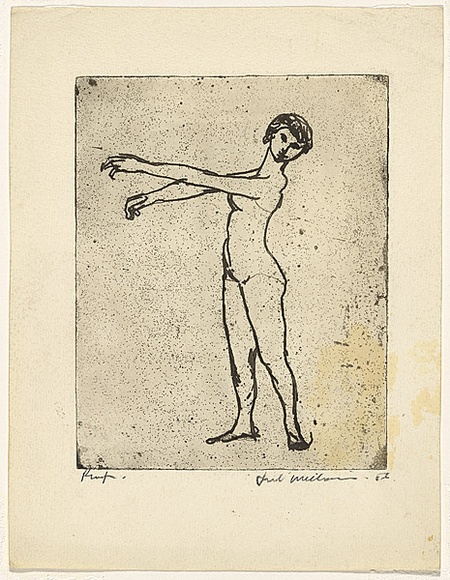 Artist: b'WILLIAMS, Fred' | Title: b'Acrobat' | Date: 1955-56 | Technique: b'etching and open bite, printed in black ink, from one zinc plate' | Copyright: b'\xc2\xa9 Fred Williams Estate' Artist: b'WILLIAMS, Fred' | Title: b'Acrobat' | Date: 1955-56 | Technique: b'etching and open bite, printed in black ink, from one zinc plate' | Copyright: b'\xc2\xa9 Fred Williams Estate'
