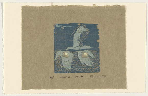 Artist: b'Cavanna, Claire.' | Title: b'Alluvia II - footnote.' | Date: 1991 | Technique: b'woodcut, printed in colour, from multiple blocks' | Copyright: b'This work appears on screen courtesy of the artist and copyright holder' Artist: b'Cavanna, Claire.' | Title: b'Alluvia II - footnote.' | Date: 1991 | Technique: b'woodcut, printed in colour, from multiple blocks' | Copyright: b'This work appears on screen courtesy of the artist and copyright holder'