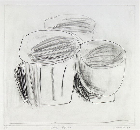 Artist: b'Lincoln, Kevin.' | Title: b'Some bowls' | Date: 1982 | Technique: b'drypoint, printed in black ink with plate-tone, from one plate' | Copyright: b'\xc2\xa9 Kevin Lincoln. Licensed by VISCOPY, Australia' Artist: b'Lincoln, Kevin.' | Title: b'Some bowls' | Date: 1982 | Technique: b'drypoint, printed in black ink with plate-tone, from one plate' | Copyright: b'\xc2\xa9 Kevin Lincoln. Licensed by VISCOPY, Australia'