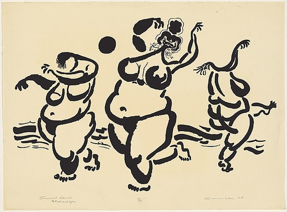 Title: b'Sunset dance' | Date: 1968 | Technique: b'linocut, printed in black ink, from one block'