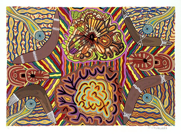 Artist: b'Gingingara, Doris.' | Title: b'Rainstorm magic' | Date: 1989 | Technique: b'screenprint, printed in colour, from multiple stencils' Artist: b'Gingingara, Doris.' | Title: b'Rainstorm magic' | Date: 1989 | Technique: b'screenprint, printed in colour, from multiple stencils'