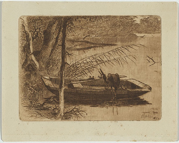 Artist: b'Hopkins, Livingston.' | Title: b'The fisher' | Date: 1889 | Technique: b'etching, printed in brown ink with plate-tone, from one copper plate' Artist: b'Hopkins, Livingston.' | Title: b'The fisher' | Date: 1889 | Technique: b'etching, printed in brown ink with plate-tone, from one copper plate'