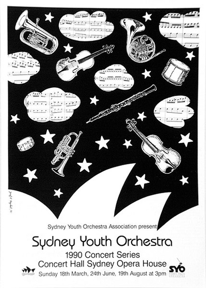 Artist: b'Stejskal, Josef Lada.' | Title: b'Sydney Youth Orchestra 1990 Concert Series. Concert Hall Sydney Opera House.' | Date: 1990 | Technique: b'offset-lithograph, printed in black ink, from one plate' Artist: b'Stejskal, Josef Lada.' | Title: b'Sydney Youth Orchestra 1990 Concert Series. Concert Hall Sydney Opera House.' | Date: 1990 | Technique: b'offset-lithograph, printed in black ink, from one plate'
