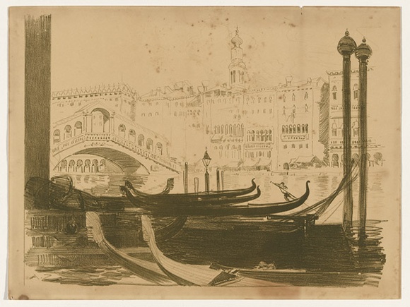 Artist: b'Streeton, Arthur.' | Title: b'The Rialto' | Date: (1912) | Technique: b'lithograph, printed in olive green ink, from one stone' Artist: b'Streeton, Arthur.' | Title: b'The Rialto' | Date: (1912) | Technique: b'lithograph, printed in olive green ink, from one stone'