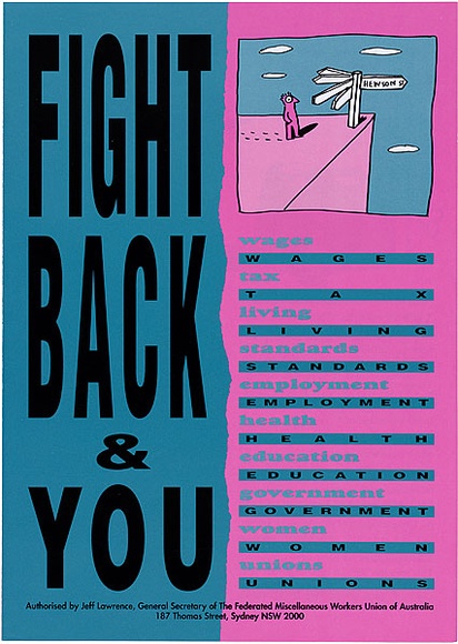 Artist: b'REDBACK GRAPHIX' | Title: b'Leaflet: Fight Back and You' | Date: c1990 | Technique: b'offset-lithograph, printed in colour' Artist: b'REDBACK GRAPHIX' | Title: b'Leaflet: Fight Back and You' | Date: c1990 | Technique: b'offset-lithograph, printed in colour'
