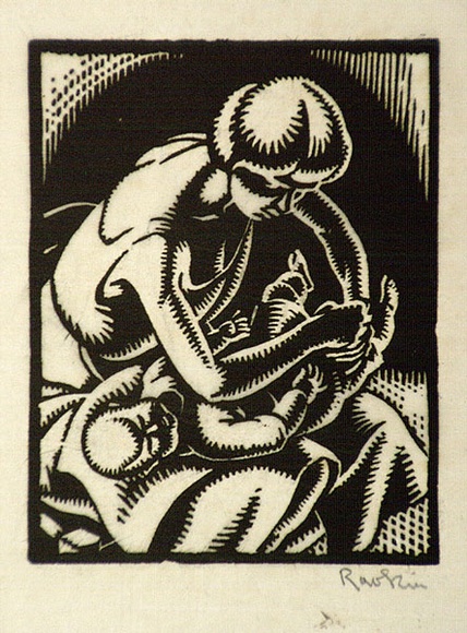 Artist: b'Hawkins, Weaver.' | Title: b'(Changing a nappy)' | Date: c.1927 | Technique: b'woodcut, printed in black ink, from one block' | Copyright: b'The Estate of H.F Weaver Hawkins' Artist: b'Hawkins, Weaver.' | Title: b'(Changing a nappy)' | Date: c.1927 | Technique: b'woodcut, printed in black ink, from one block' | Copyright: b'The Estate of H.F Weaver Hawkins'