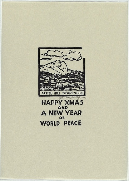 Artist: b'Johnson, John Godschall.' | Title: b'Greeting card: Happy Xmas and a New Year of World Peace' | Date: c.1930 | Technique: b'woodcut, printed in black ink, from one block' Artist: b'Johnson, John Godschall.' | Title: b'Greeting card: Happy Xmas and a New Year of World Peace' | Date: c.1930 | Technique: b'woodcut, printed in black ink, from one block'