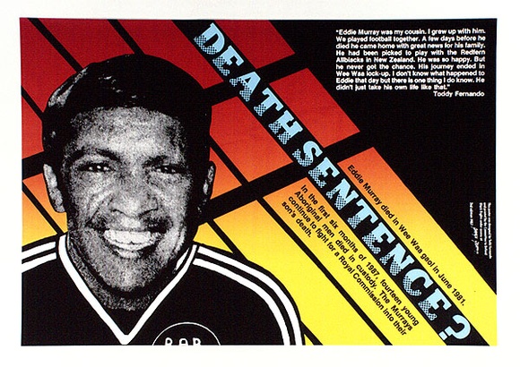 Artist: b'Fernando, Todd.' | Title: b'Death sentence.' | Date: 1987 | Technique: b'screenprint, printed in colour, from five stencils' Artist: b'Fernando, Todd.' | Title: b'Death sentence.' | Date: 1987 | Technique: b'screenprint, printed in colour, from five stencils'