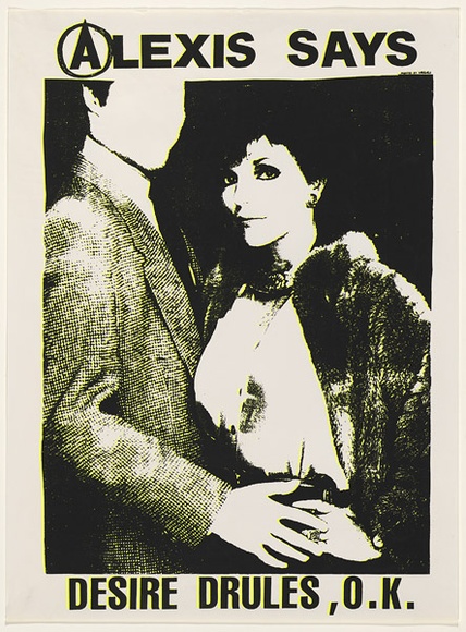 Artist: b'de Medici, eX' | Title: b'Alexis says desire drules ok.' | Date: 1989 | Technique: b'screenprint, printed in colour, from multiple stencils' | Copyright: b'\xc2\xa9 Ex de Medici' Artist: b'de Medici, eX' | Title: b'Alexis says desire drules ok.' | Date: 1989 | Technique: b'screenprint, printed in colour, from multiple stencils' | Copyright: b'\xc2\xa9 Ex de Medici'