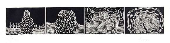 Artist: b'Ngarraija, Tommy May.' | Title: b'Bummar (Rocks)' | Date: 1995, August | Technique: b'linocut, printed in black ink, from four blocks' Artist: b'Ngarraija, Tommy May.' | Title: b'Bummar (Rocks)' | Date: 1995, August | Technique: b'linocut, printed in black ink, from four blocks'