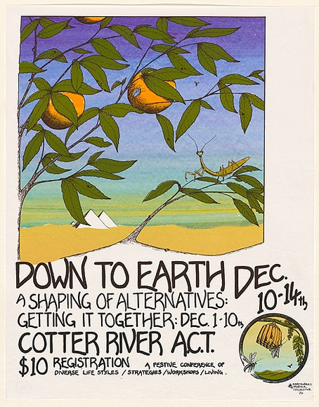 Artist: b'LITTLE, Colin' | Title: b'Down to earth. A shaping of alternatives: Getting it together...A festive conference.' | Date: 1976 | Technique: b'screenprint, printed in colour, from five stencils' Artist: b'LITTLE, Colin' | Title: b'Down to earth. A shaping of alternatives: Getting it together...A festive conference.' | Date: 1976 | Technique: b'screenprint, printed in colour, from five stencils'