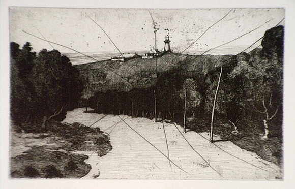 Artist: b'FEINT, Adrian' | Title: b'(Lighthouse, Palm Beach).' | Date: c.1922 | Technique: b'etching, printed in black ink, from one plate' | Copyright: b'Courtesy the Estate of Adrian Feint' Artist: b'FEINT, Adrian' | Title: b'(Lighthouse, Palm Beach).' | Date: c.1922 | Technique: b'etching, printed in black ink, from one plate' | Copyright: b'Courtesy the Estate of Adrian Feint'