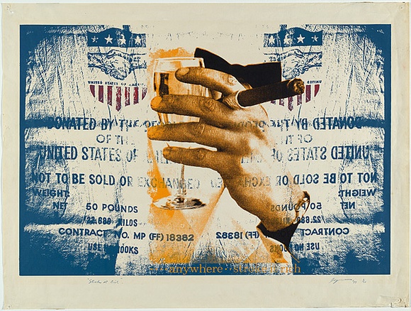 Artist: b'Boynes, Robert.' | Title: b'Stoke at rich.' | Date: 1973 | Technique: b'screenprint, printed in colour, from three stencils (cobalt, yellow and magnesium black ink)' Artist: b'Boynes, Robert.' | Title: b'Stoke at rich.' | Date: 1973 | Technique: b'screenprint, printed in colour, from three stencils (cobalt, yellow and magnesium black ink)'