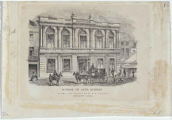 Artist: b'PEYTON, S.L.' | Title: b'School of Arts' | Date: c.1850 | Technique: b'wood-engraving, printed in black ink, from one block' Artist: b'PEYTON, S.L.' | Title: b'School of Arts' | Date: c.1850 | Technique: b'wood-engraving, printed in black ink, from one block'