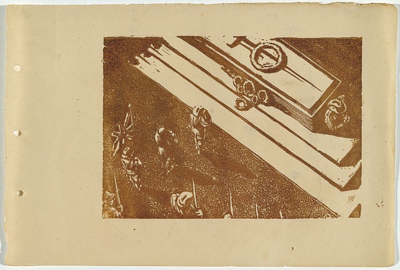 Artist: b'UNKNOWN, WORKER ARTISTS, SYDNEY, NSW' | Title: b'Not titled (layng the wreath).' | Date: 1933 | Technique: b'linocut, printed in brown ink, from one block' Artist: b'UNKNOWN, WORKER ARTISTS, SYDNEY, NSW' | Title: b'Not titled (layng the wreath).' | Date: 1933 | Technique: b'linocut, printed in brown ink, from one block'