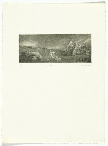 Artist: b'Lunn, Wendy.' | Title: b'Pastoral' | Date: 1986 | Technique: b'aquatint and etching, printed in green ink with plate-tone, from one plate' Artist: b'Lunn, Wendy.' | Title: b'Pastoral' | Date: 1986 | Technique: b'aquatint and etching, printed in green ink with plate-tone, from one plate'