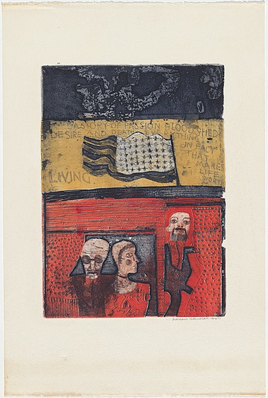 Artist: b'HANRAHAN, Barbara' | Title: b'A picture of passion and desire' | Date: 1964 | Technique: b'etching, aquatint, printed in colour with plate-tone, from two plates' Artist: b'HANRAHAN, Barbara' | Title: b'A picture of passion and desire' | Date: 1964 | Technique: b'etching, aquatint, printed in colour with plate-tone, from two plates'
