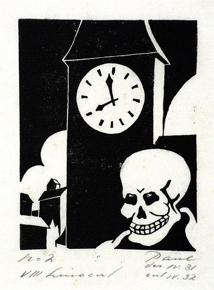 Artist: b'Haefliger, Paul.' | Title: b'Illustration for Oscar Wilde, Ballad of Reading Goal' | Date: 1931-32 | Technique: b'linocut, printed in black ink, from one block' Artist: b'Haefliger, Paul.' | Title: b'Illustration for Oscar Wilde, Ballad of Reading Goal' | Date: 1931-32 | Technique: b'linocut, printed in black ink, from one block'