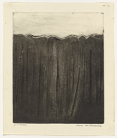 Artist: b'WILLIAMS, Fred' | Title: b'Saplings, Mittagong' | Date: 1958-61 | Technique: b'flat biting over lithographic crayon, printed in black ink, from one copper plate' | Copyright: b'\xc2\xa9 Fred Williams Estate' Artist: b'WILLIAMS, Fred' | Title: b'Saplings, Mittagong' | Date: 1958-61 | Technique: b'flat biting over lithographic crayon, printed in black ink, from one copper plate' | Copyright: b'\xc2\xa9 Fred Williams Estate'