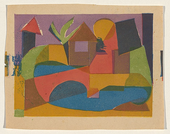 Title: b'The red bridge' | Date: c. 1955 | Technique: b'screenprint, printed in colour, from multiple stencils'