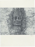 Title: b'Face above the west gate of Angkor Thom' | Date: 1999 | Technique: b'etching and aquatint, printed in blue/black ink, from one plate'