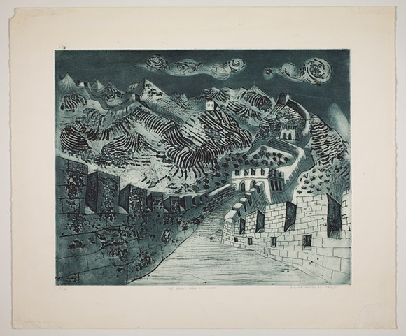 Artist: b'Haxton, Elaine' | Title: b'The Great Wall of China' | Date: 1968 | Technique: b'etching and aquatint, printed in blue ink, from one plate' Artist: b'Haxton, Elaine' | Title: b'The Great Wall of China' | Date: 1968 | Technique: b'etching and aquatint, printed in blue ink, from one plate'