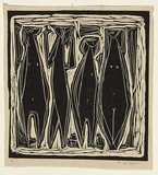 Title: not titled [four elongated women] | Date: c. 1955 | Technique: linocut, printed in black ink, from one block