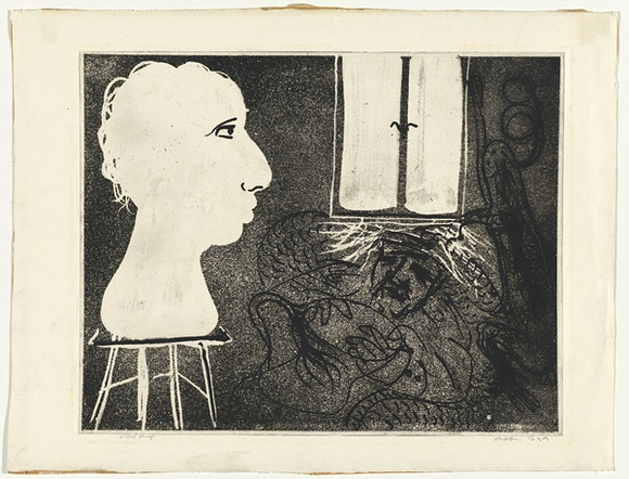 Artist: b'BOYD, Arthur' | Title: b'Potter with beast and sculptured head (Interior).' | Date: (1968-69) | Technique: b'etching and aquatint, printed in black ink, from one plate' | Copyright: b'Reproduced with permission of Bundanon Trust' Artist: b'BOYD, Arthur' | Title: b'Potter with beast and sculptured head (Interior).' | Date: (1968-69) | Technique: b'etching and aquatint, printed in black ink, from one plate' | Copyright: b'Reproduced with permission of Bundanon Trust'