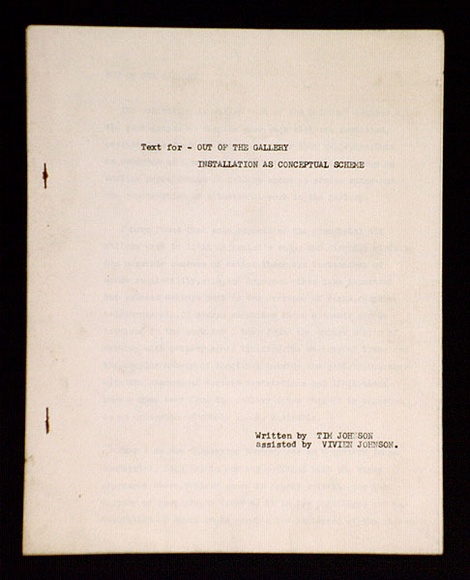 Title: bText for 'Out of the Gallery Installations as conceptial scheme'. | Date: c.1975 | Technique: b'typescript' Title: bText for 'Out of the Gallery Installations as conceptial scheme'. | Date: c.1975 | Technique: b'typescript'