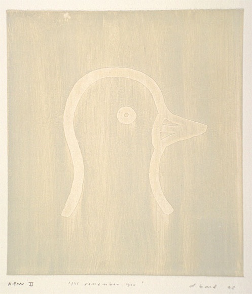 Artist: b'Band, David.' | Title: bI'll remember you | Date: 1995, August | Technique: b'etching, lift-ground and aquatint, viscosity printed in colour, from two plates' Artist: b'Band, David.' | Title: bI'll remember you | Date: 1995, August | Technique: b'etching, lift-ground and aquatint, viscosity printed in colour, from two plates'