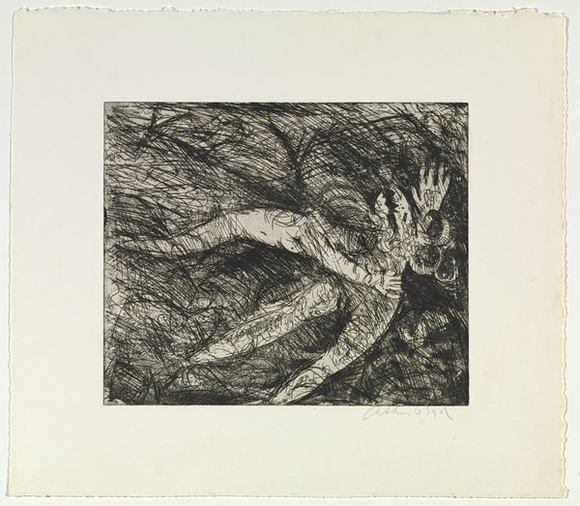 Artist: b'BOYD, Arthur' | Title: b'Nude with shark headed beast (Diana and Actaeon).' | Date: (1962-63) | Technique: b'etching and aquatint, printed in black ink, from one plate' | Copyright: b'Reproduced with permission of Bundanon Trust' Artist: b'BOYD, Arthur' | Title: b'Nude with shark headed beast (Diana and Actaeon).' | Date: (1962-63) | Technique: b'etching and aquatint, printed in black ink, from one plate' | Copyright: b'Reproduced with permission of Bundanon Trust'