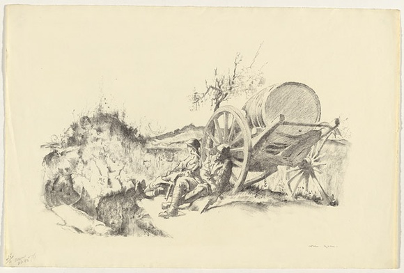 Artist: b'Dyson, Will.' | Title: b'Summer day near Ville-sur-Ancre.' | Date: 1918 | Technique: b'lithograph, printed in black ink, from one stone Arnold unbleached' Artist: b'Dyson, Will.' | Title: b'Summer day near Ville-sur-Ancre.' | Date: 1918 | Technique: b'lithograph, printed in black ink, from one stone Arnold unbleached'