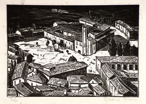 Artist: b'Owen, Gladys.' | Title: b'Gubbio in Umbria' | Date: c.1928 | Technique: b'wood-engraving, printed in black ink, from one block' | Copyright: b'\xc2\xa9 Estate of David Moore' Artist: b'Owen, Gladys.' | Title: b'Gubbio in Umbria' | Date: c.1928 | Technique: b'wood-engraving, printed in black ink, from one block' | Copyright: b'\xc2\xa9 Estate of David Moore'