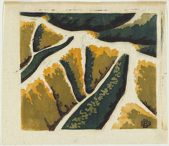 Artist: b'Black, Dorrit.' | Title: b'Air travel: over the mountains.' | Date: c.1949 | Technique: b'linocut, printed in colour, from multiple blocks' Artist: b'Black, Dorrit.' | Title: b'Air travel: over the mountains.' | Date: c.1949 | Technique: b'linocut, printed in colour, from multiple blocks'