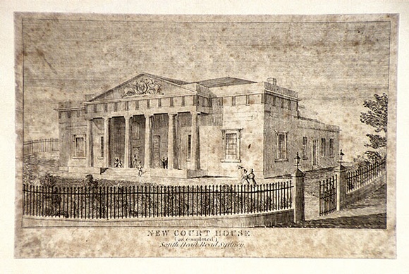 Artist: b'Carmichael, John.' | Title: b'New Court House, South Head Road, Sydney.' | Date: 1838 | Technique: b'line-engraving, printed in black ink, from one copper plate' Artist: b'Carmichael, John.' | Title: b'New Court House, South Head Road, Sydney.' | Date: 1838 | Technique: b'line-engraving, printed in black ink, from one copper plate'