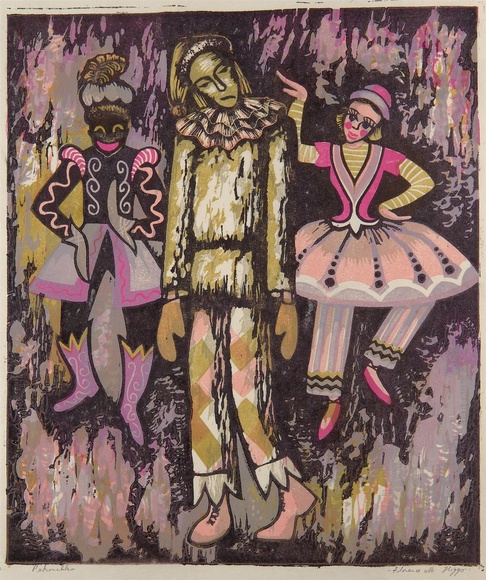 Artist: Higgs, Florence. | Title: Petrouchka | Date: c.1956 | Technique: linocut, printed in colour inks, from multiple blocks