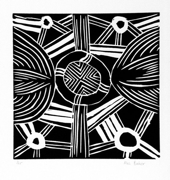 Artist: b'Baker, Alec.' | Title: b'not titled' | Date: 1988 | Technique: b'linocut, printed in black ink, from one block'