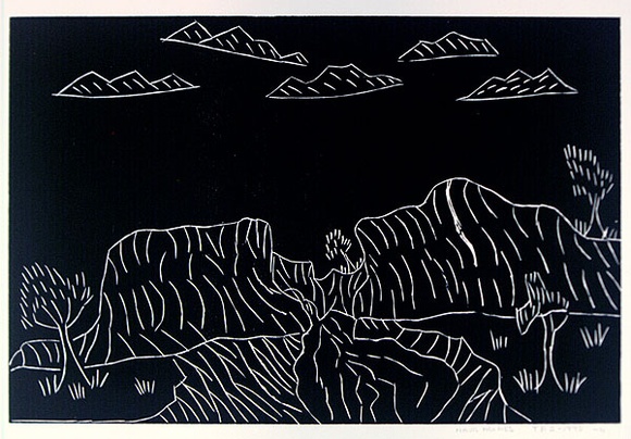 Artist: b'Holmes, Mavis.' | Title: b'not titled [No.11]' | Date: 1990 | Technique: b'woodcut, printed in black ink, from one block'