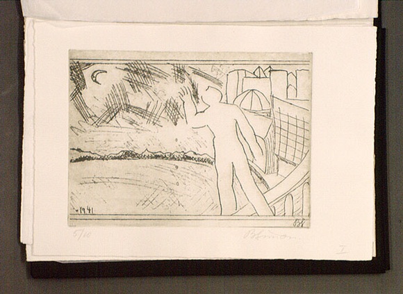 Artist: b'Simon, Bruno.' | Title: b'Tatura dreams I.' | Date: 1941-87 | Technique: b'photo-etching, printed in black, with plate-tone, from one zinc plate' Artist: b'Simon, Bruno.' | Title: b'Tatura dreams I.' | Date: 1941-87 | Technique: b'photo-etching, printed in black, with plate-tone, from one zinc plate'