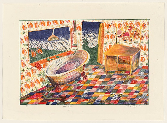 Artist: b'Eager, Helen.' | Title: b'Bird bath.' | Date: 1975 | Technique: b'lithograph, printed in colour, from multiple plates; collage' Artist: b'Eager, Helen.' | Title: b'Bird bath.' | Date: 1975 | Technique: b'lithograph, printed in colour, from multiple plates; collage'