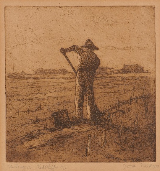 Artist: Traill, Jessie. | Title: The Digger, Red Cliffs. | Date: 1922