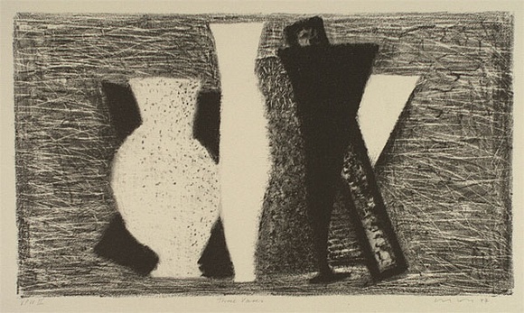 Artist: b'Lincoln, Kevin.' | Title: b'Three vases' | Date: 1987, January - February | Technique: b'lithograph, printed in black ink, from one stone' Artist: b'Lincoln, Kevin.' | Title: b'Three vases' | Date: 1987, January - February | Technique: b'lithograph, printed in black ink, from one stone'