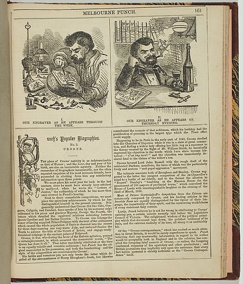 Artist: b'Calvert, Samuel.' | Title: b'Our engraver as he appears through the week.' | Date: 1856 | Technique: b'wood-engravings, printed in black ink, each from one block' Artist: b'Calvert, Samuel.' | Title: b'Our engraver as he appears through the week.' | Date: 1856 | Technique: b'wood-engravings, printed in black ink, each from one block'